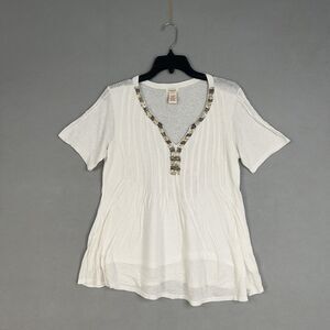 Sundance Shirt Womens Small Beaded Linen Tunic Boho Coastal Resort Vacay Flowy